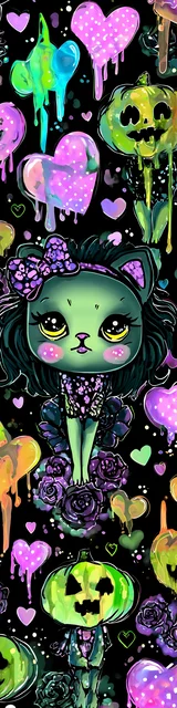 Free kawaii cats bookmark featuring a Halloween slime kawaii cat